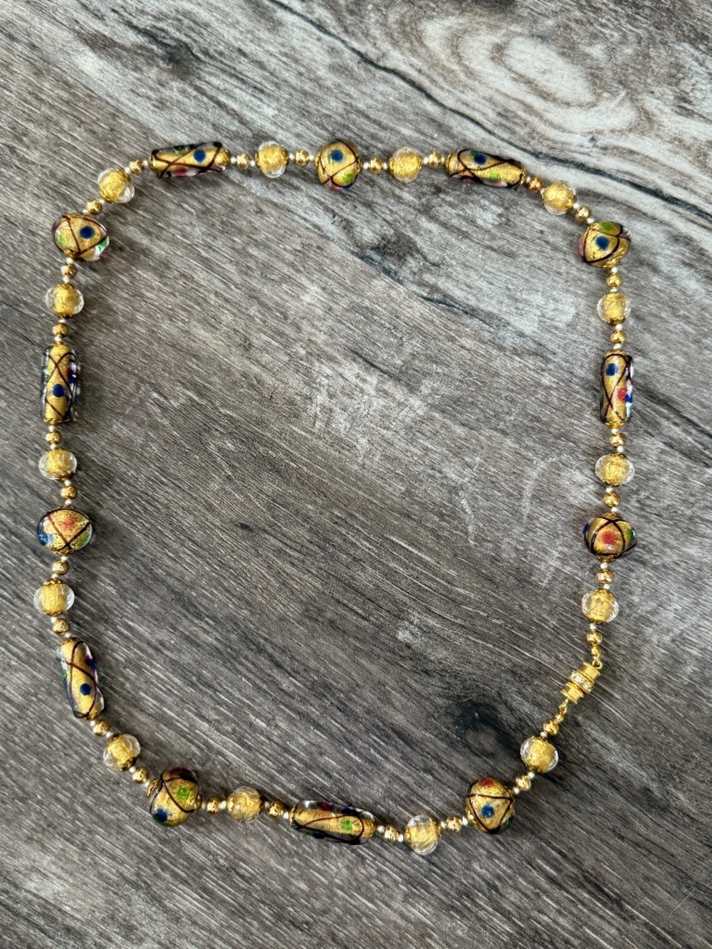 Vintage Venetian Gold Leaf Murano Glass Bead Necklace